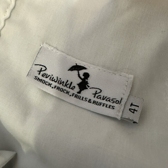 Periwinkle Parasol White Brown Long Sleeve Dress 4T Smocking Lace Tie Back - Picture 7 of 7